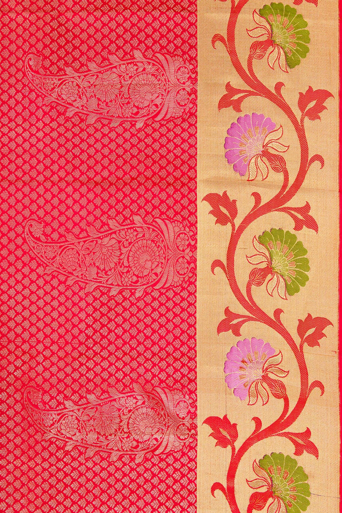 Border image of Red Dual Tone Kanjivaram Silk Saree with Zari Brocade on the body and Fancy Border. 