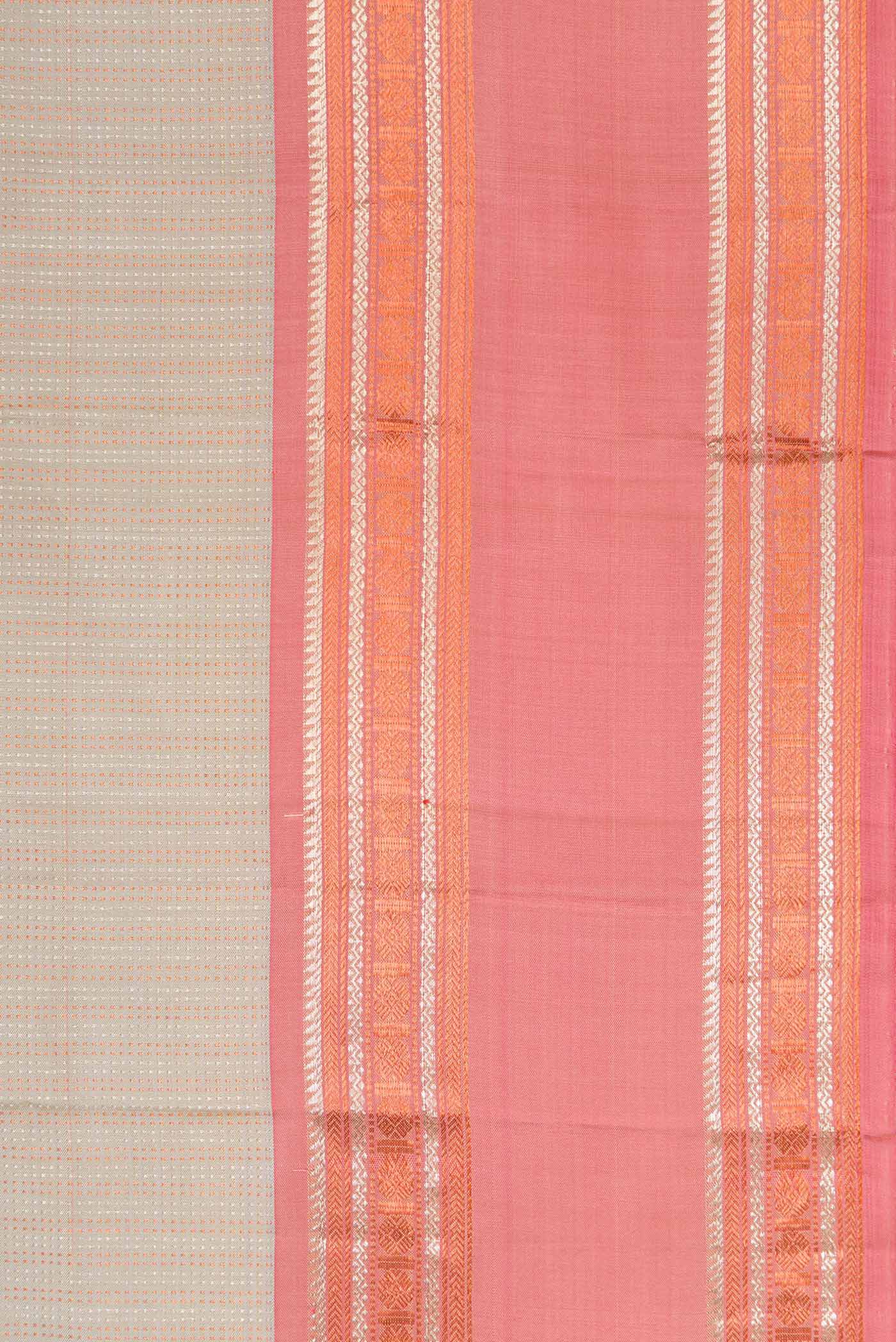 Border image of Beige Dual Tone Kanchipuram Silk Saree with Stripes on the body and Zari Border. 
