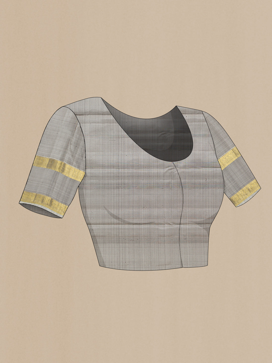 Close up image of the blouse of Orange Dual Tone Kanjivaram Silk Saree with Zari Butta on the body and Zari Border. 