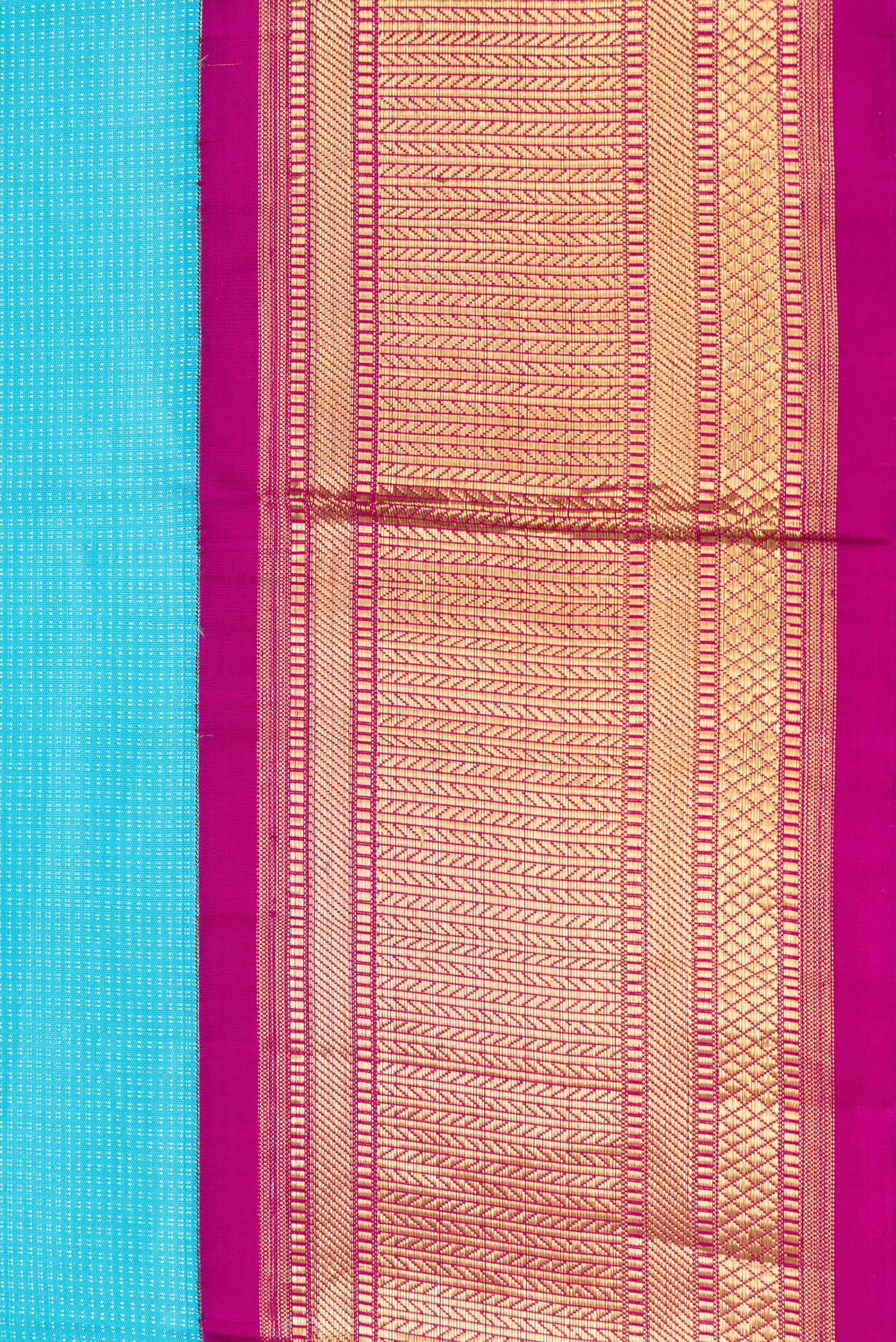 Border image of Sky Blue Dual Tone Kanjivaram Silk Saree with Stripes on the body and Zari Border. 