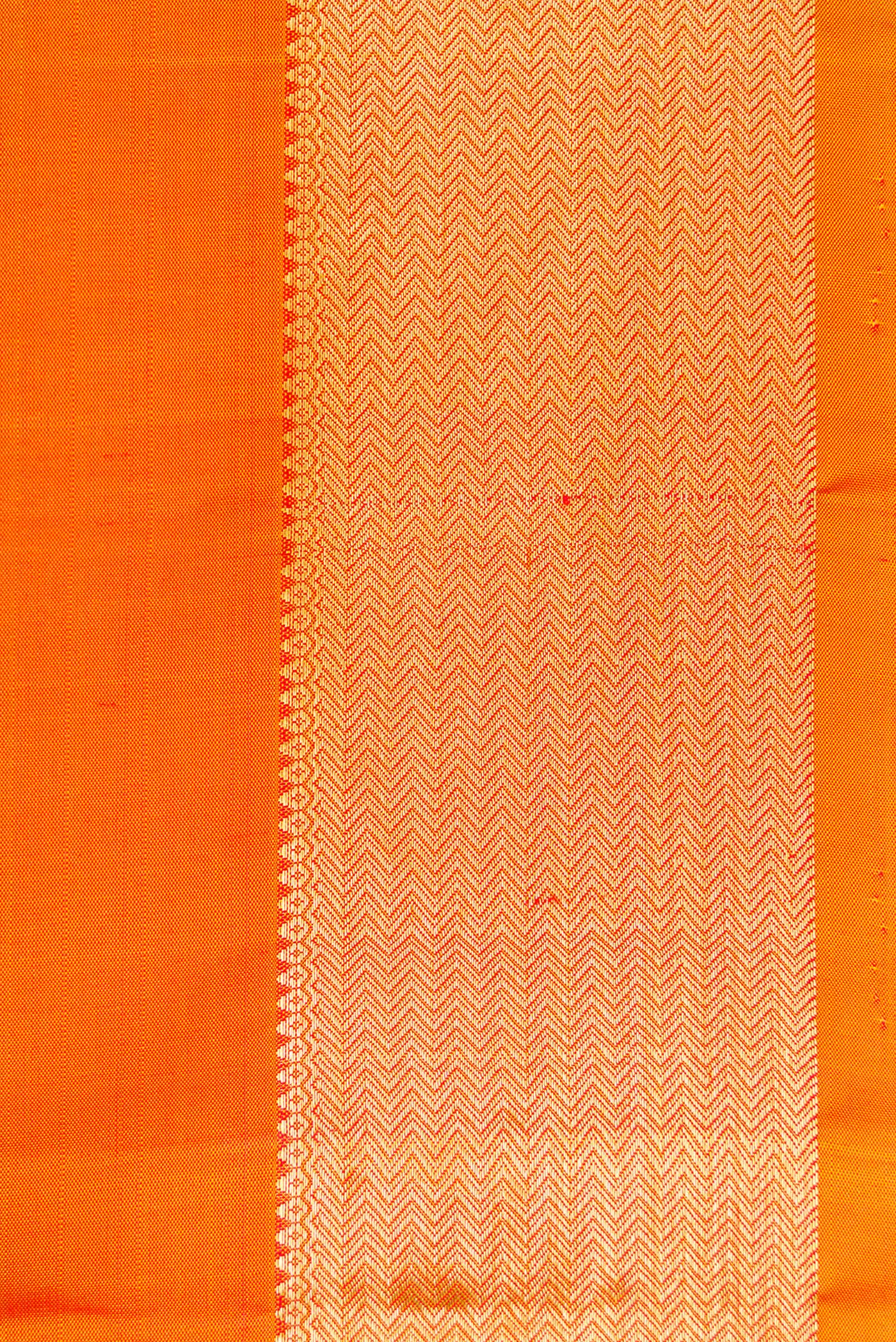 Border image of Orange Dual Tone Kanjivaram Silk Nine Yards Saree with Plain Body and Zari Border. 