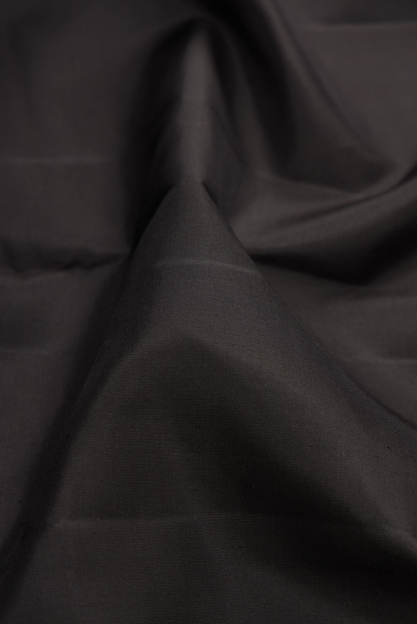 Close up of Black Dual Tone Kanchipuram Silk Saree with Plain Body and Fancy Border.  displaying folds