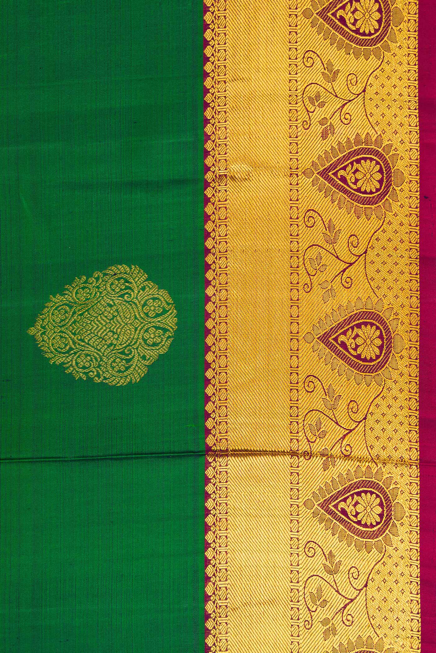 Border image of Green Dual Tone Kanjivaram Silk Saree with Zari Butta on the body and Zari Border. 