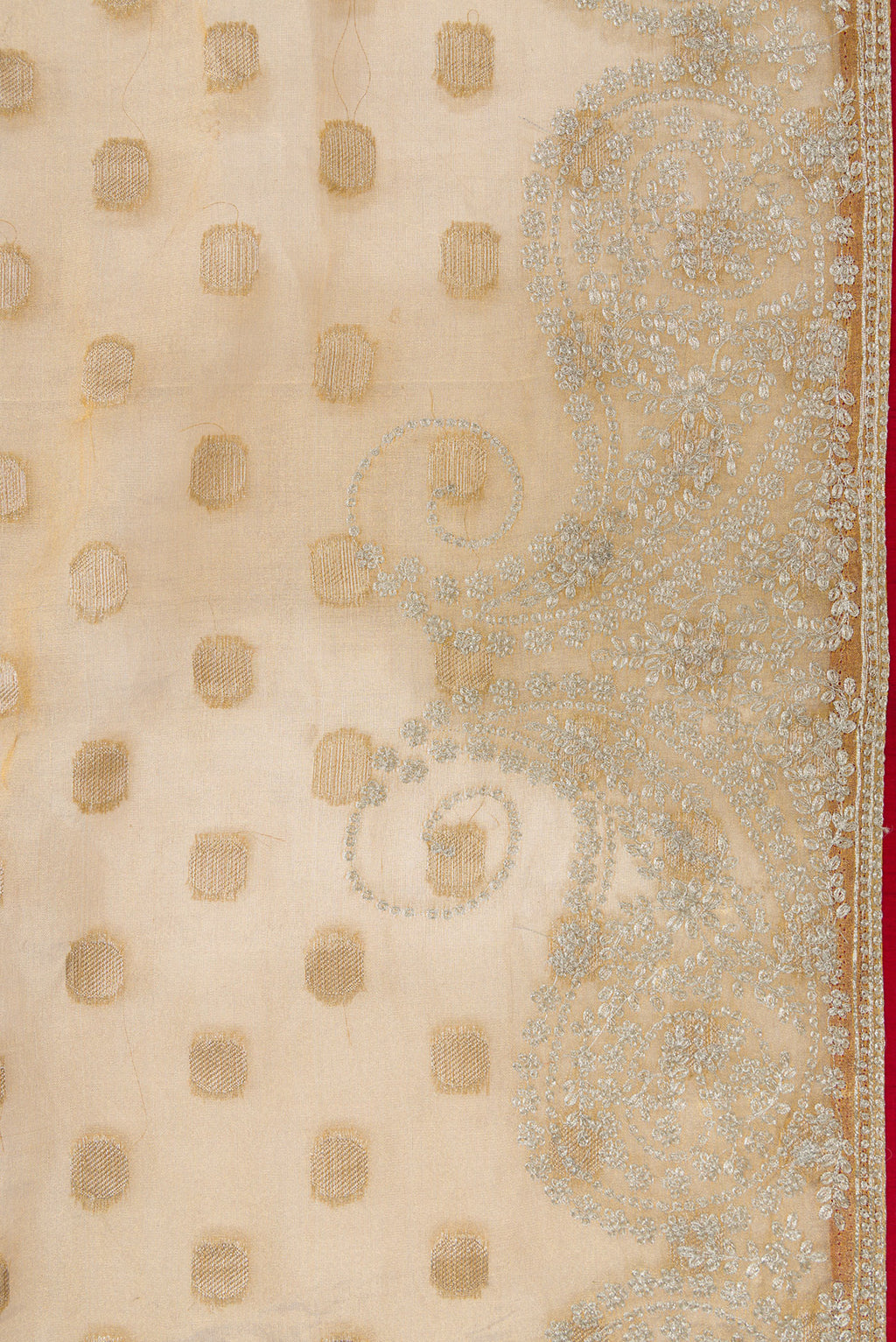 Border image of Gold Dual Tone Organza Silk Saree with Zari Butta on the body and Embroidery Border. 