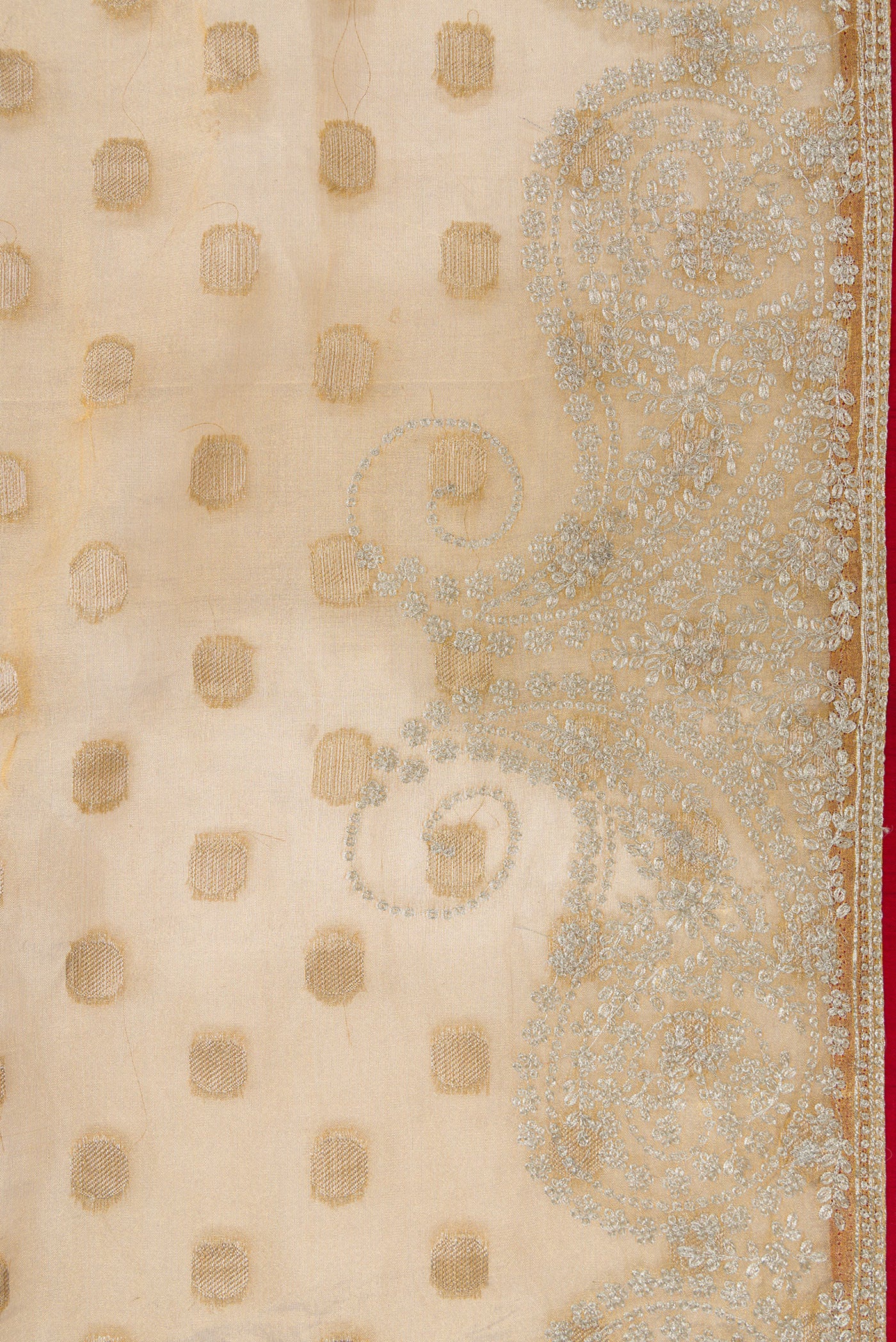 Border image of Gold Dual Tone Organza Silk Saree with Zari Butta on the body and Embroidery Border. 
