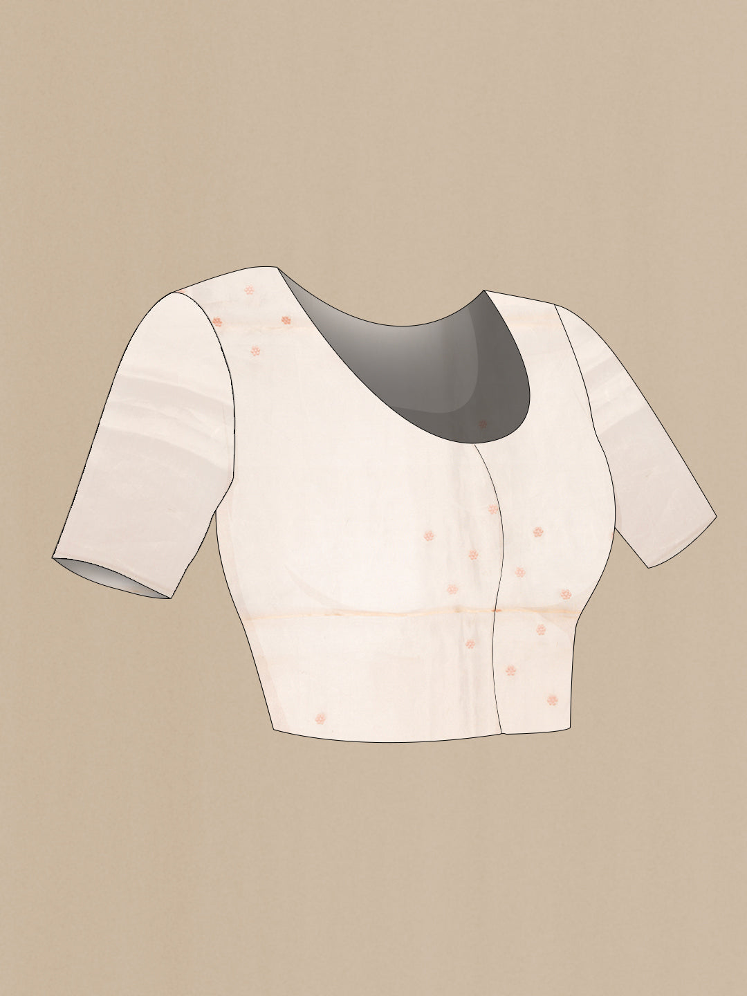 Close up image of the blouse of Gold Dual Tone Organza Silk Saree with Embroidery on the body and Embroidery Border. 