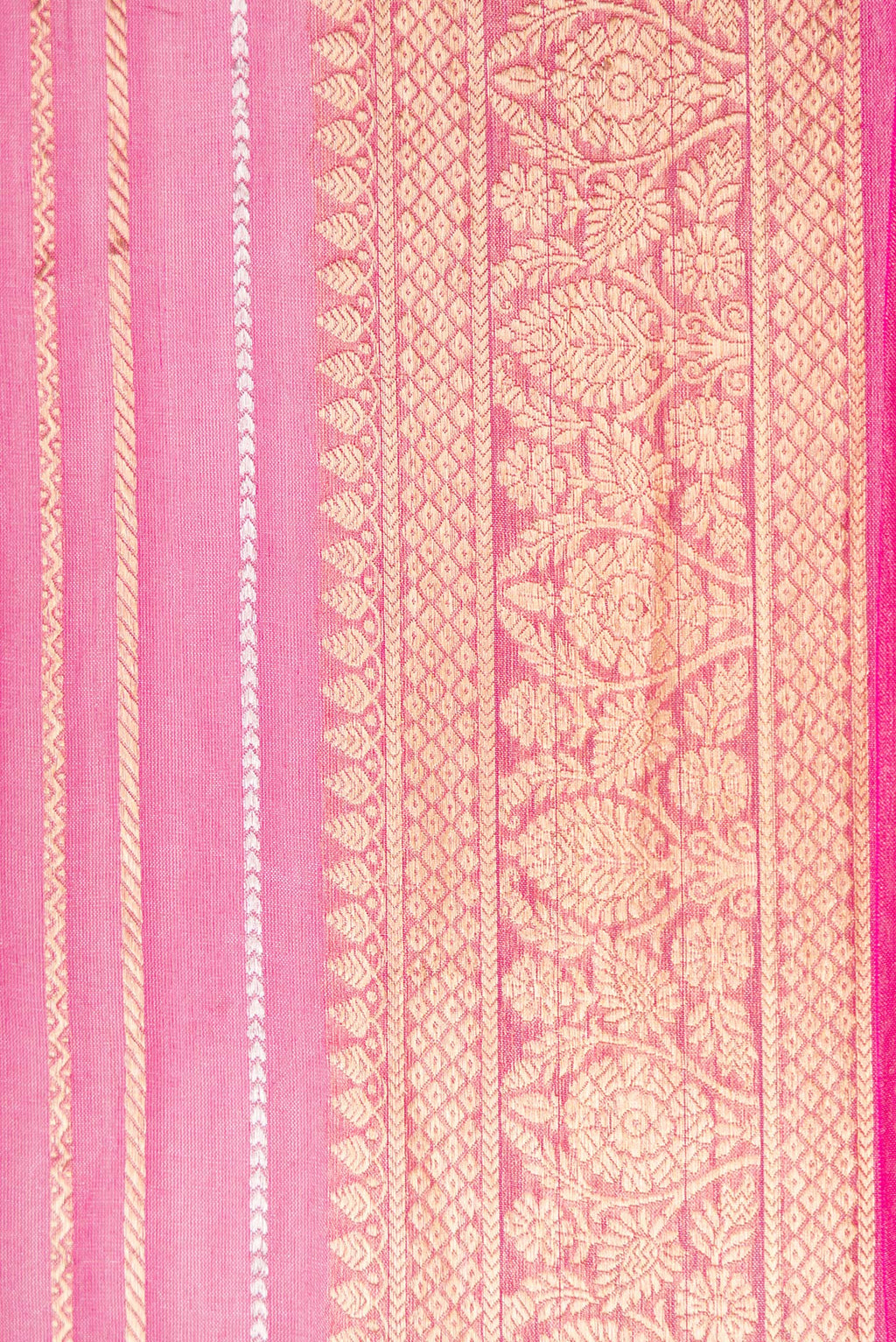 Border image of Pink Dual Tone Organza Silk Saree with Stripes on the body and Zari Border. 