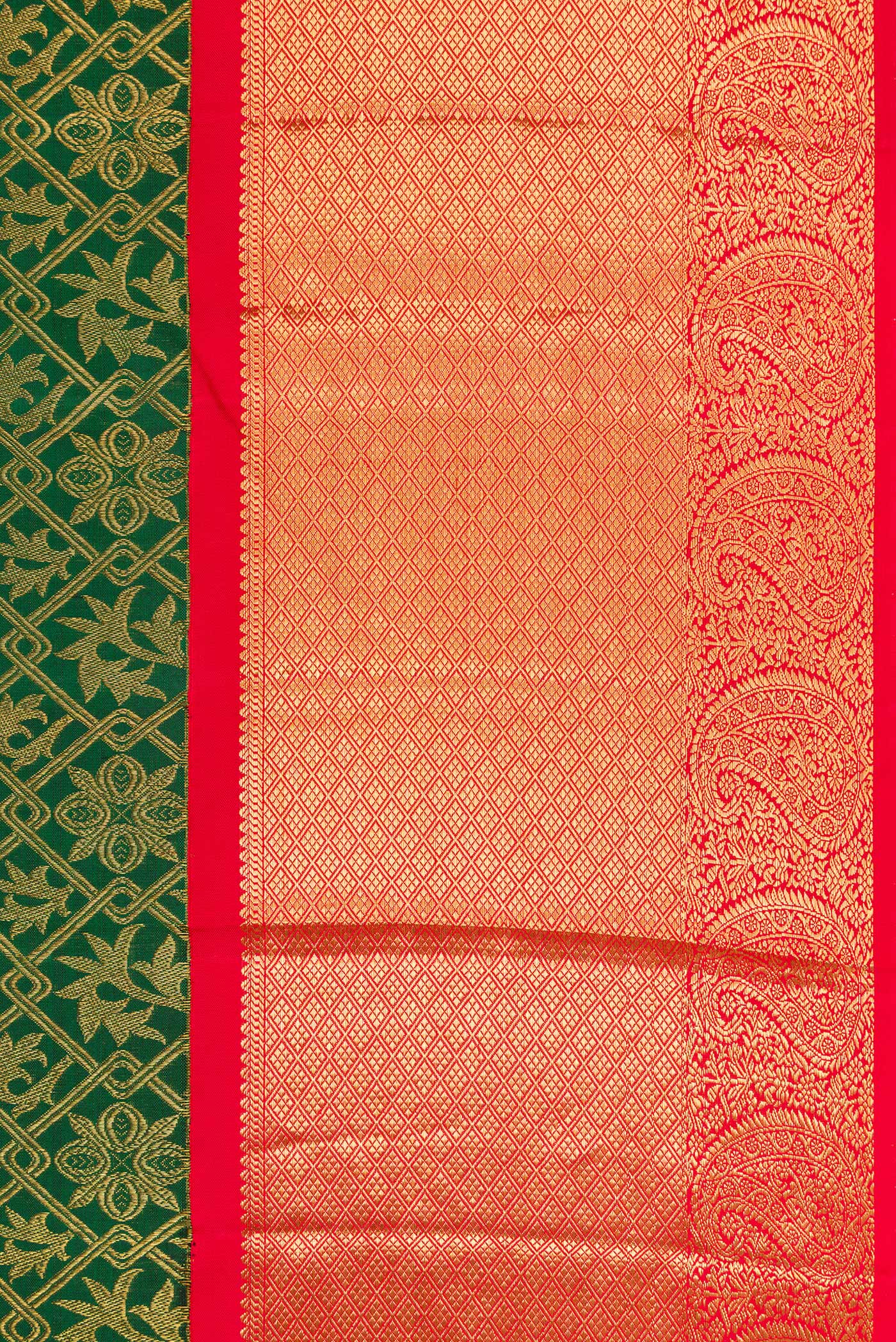Border image of Green Dual Tone Kanjivaram Silk Saree with Zari Brocade on the body and Zari Border. 