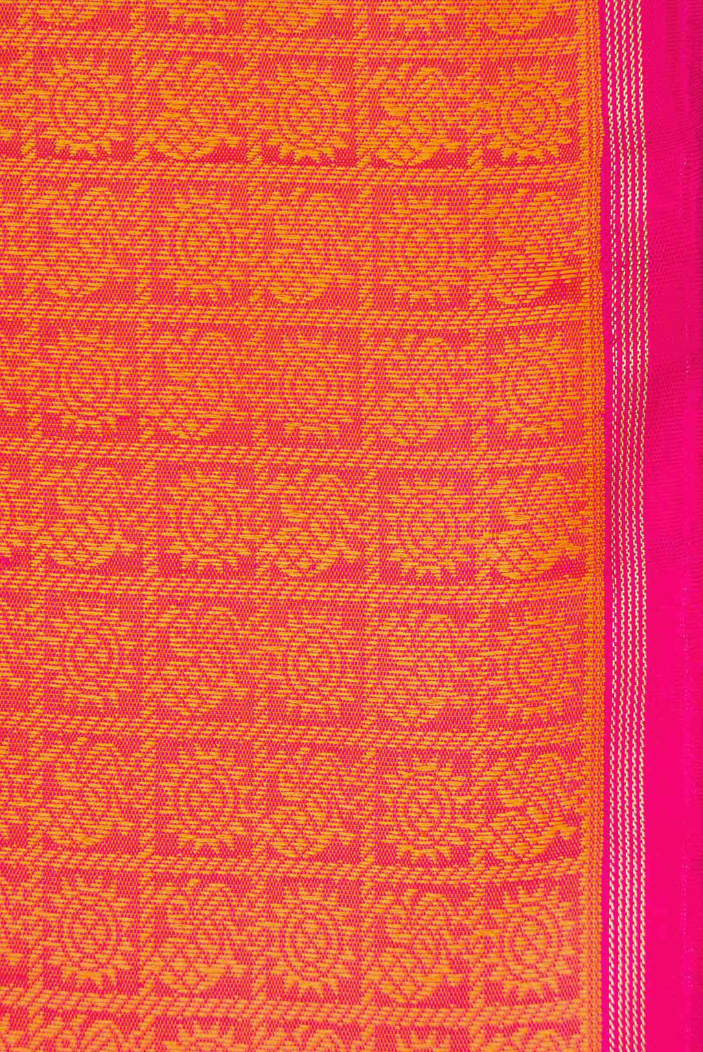 Border image of Pure Silk Pure Zari Orange Dual Tone Kanjivaram Saree with Jacquard design on the body and Thin Zari Line. 