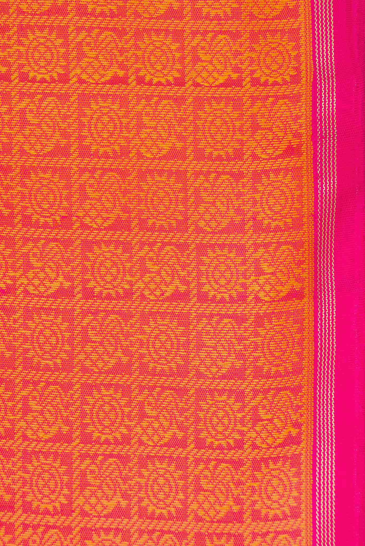 Border image of Pure Silk Pure Zari Orange Dual Tone Kanjivaram Saree with Jacquard design on the body and Thin Zari Line. 