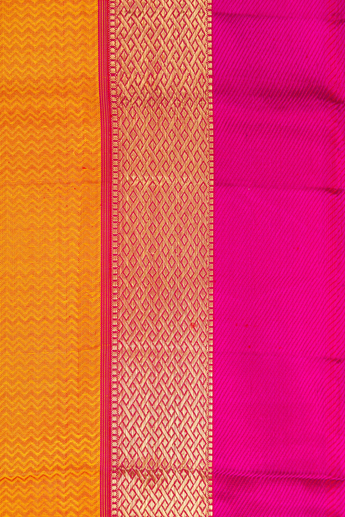 Border image of Pure Silk Pure Zari Mustard Dual Tone Kanchipuram Saree with Jacquard design on the body and Zari And Thread Border. 