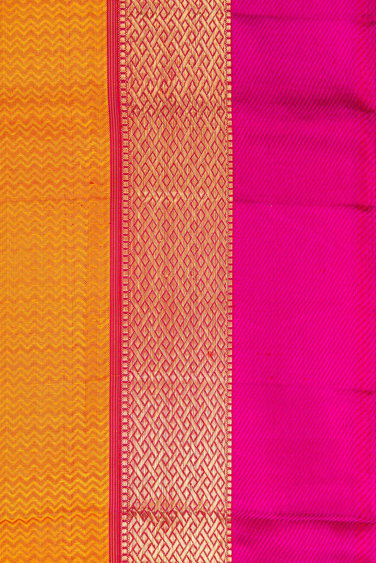 Border image of Pure Silk Pure Zari Mustard Dual Tone Kanchipuram Saree with Jacquard design on the body and Zari And Thread Border. 