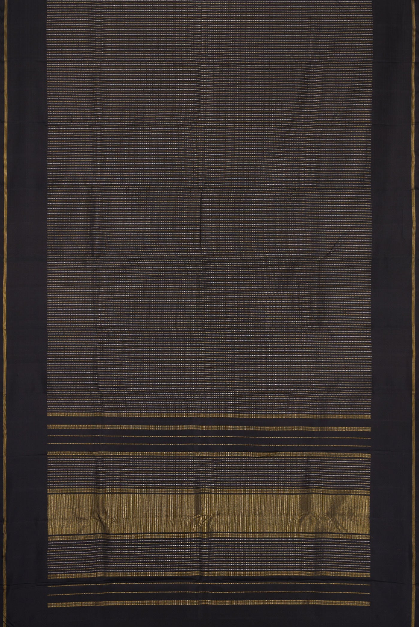 Flat view of Pure Silk Pure Zari Black Dual Tone Kanchipuram Saree with Stripes on the body and Zari Border. 