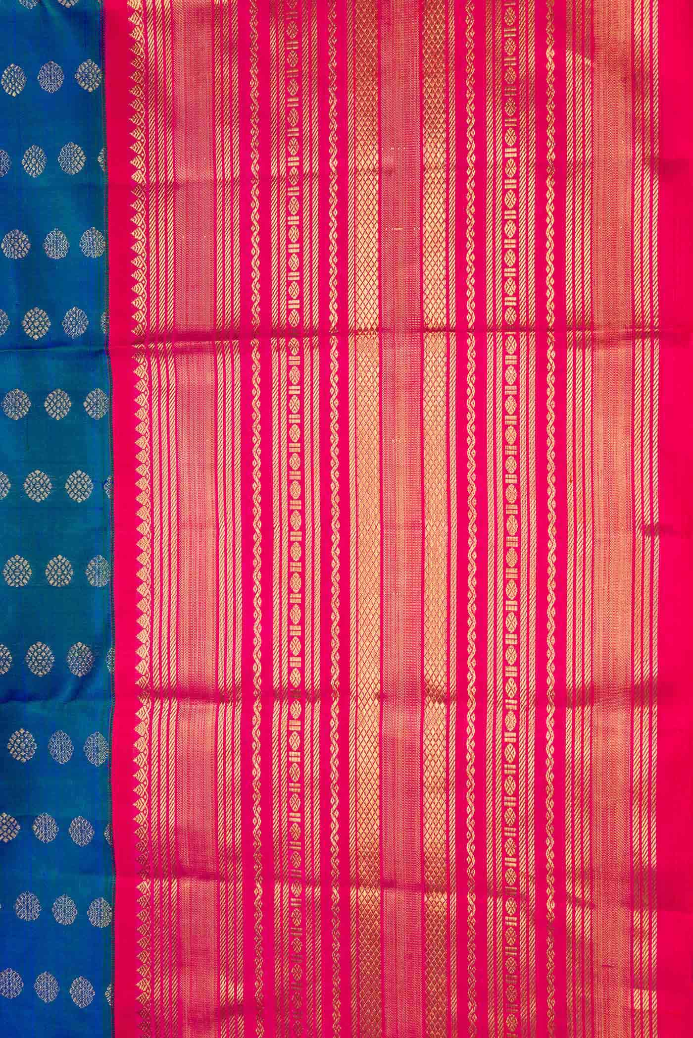 Border image of Pure Silk Pure Zari Peacock Blue Dual Tone Kanchipuram Saree with Zari Butta on the body and Zari Border