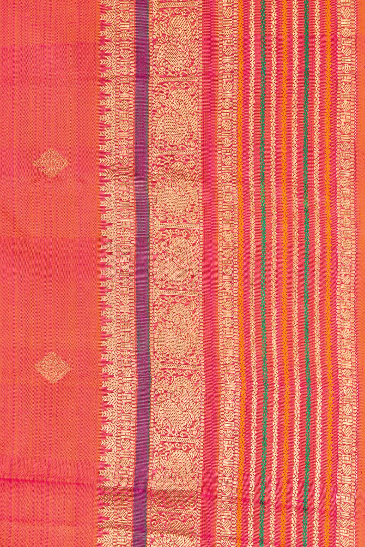 Border image of Pure Silk Pure Zari Rose Gold Dual Tone Kanchipuram Saree with Zari Butta on the body and Zari And Thread Border. 