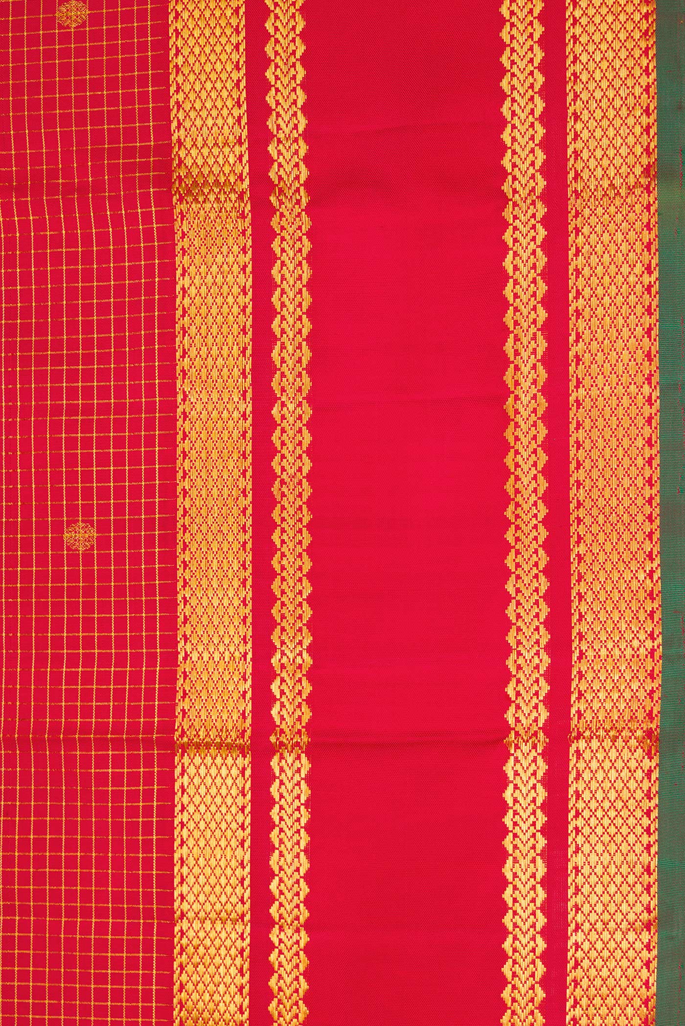 Border image of Deep Red Dual Tone Kanjivaram Silk Saree with Checked design on the body and Zari Border. 