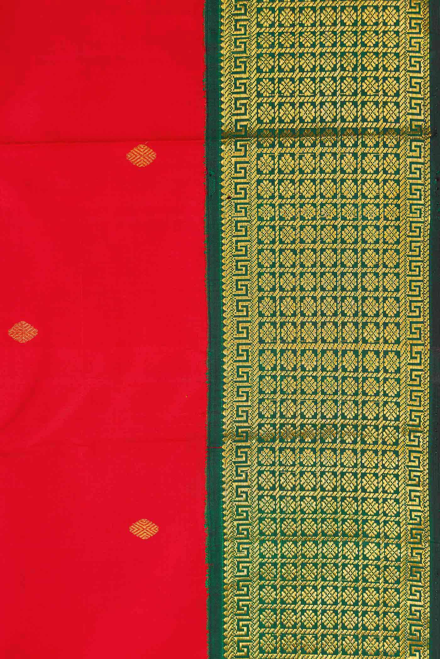 Border image of Red Dual Tone Kanchipuram Silk Saree with Zari Butta on the body and Zari Border