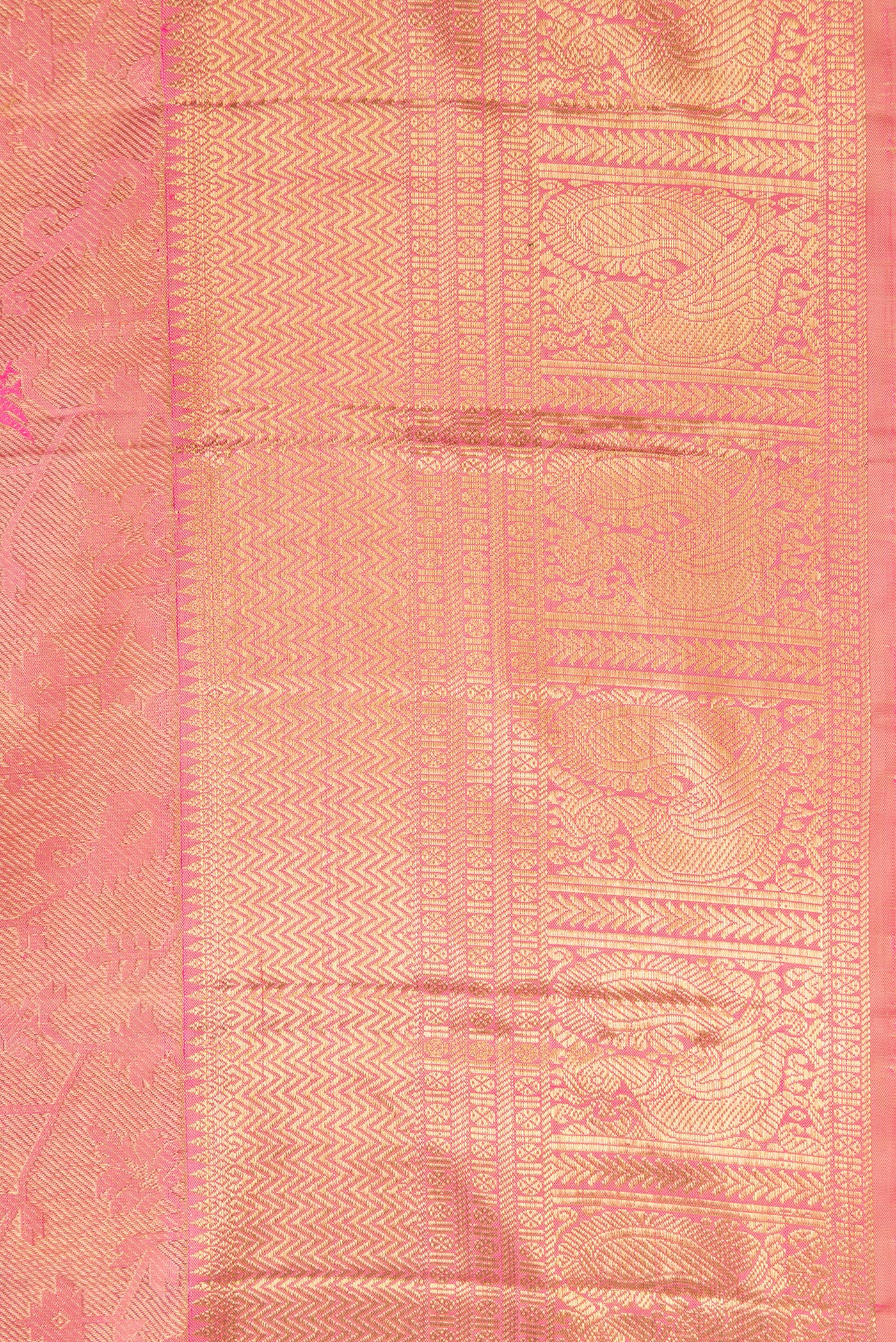 Border image of Pure Silk Pure Zari Pink Dual Tone Kanjivaram Saree with Zari Brocade on the body and Zari Border. 