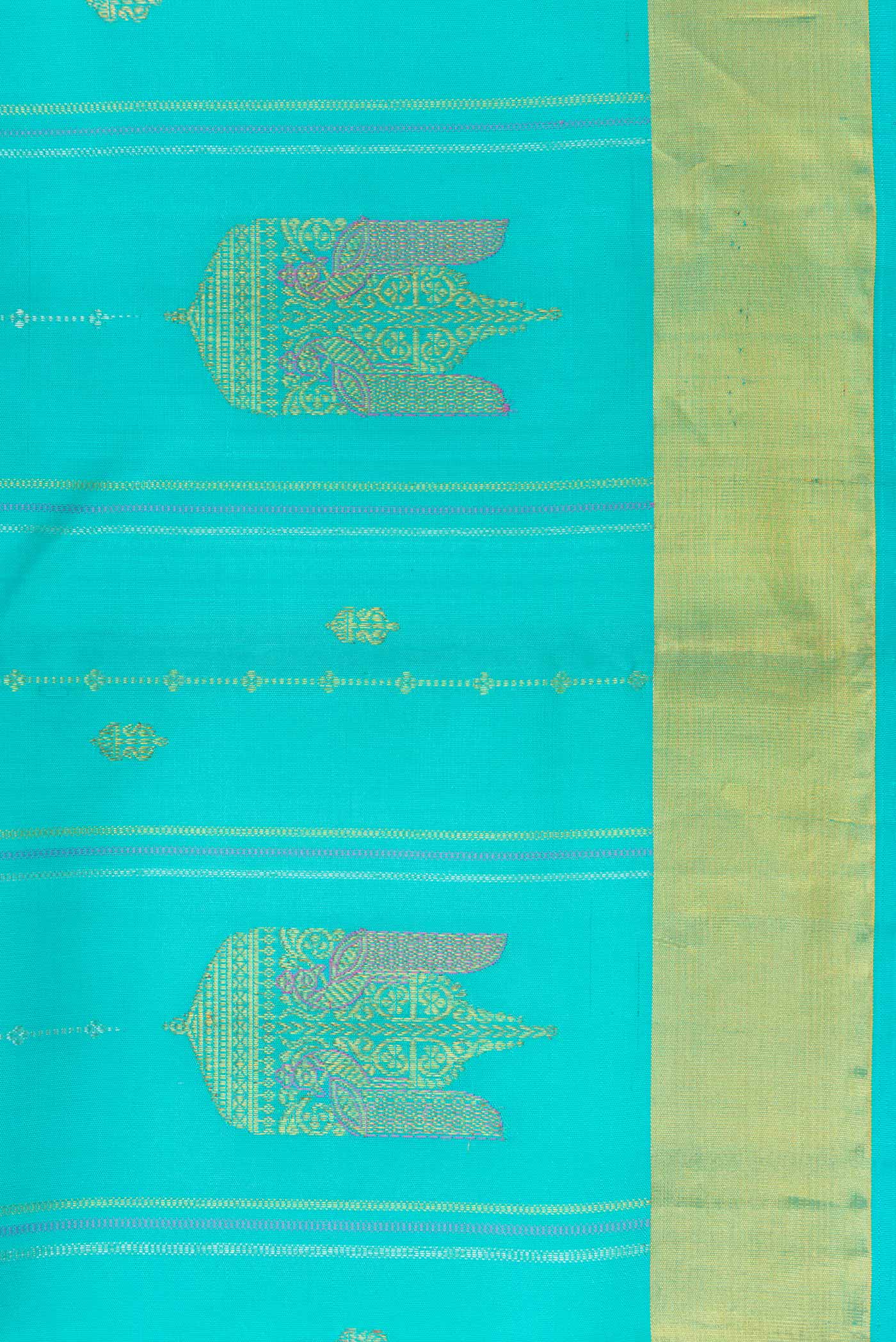 Border image of Sky Blue Dual Tone Kanchipuram Silk Saree with Stripes on the body and Fancy Border. 