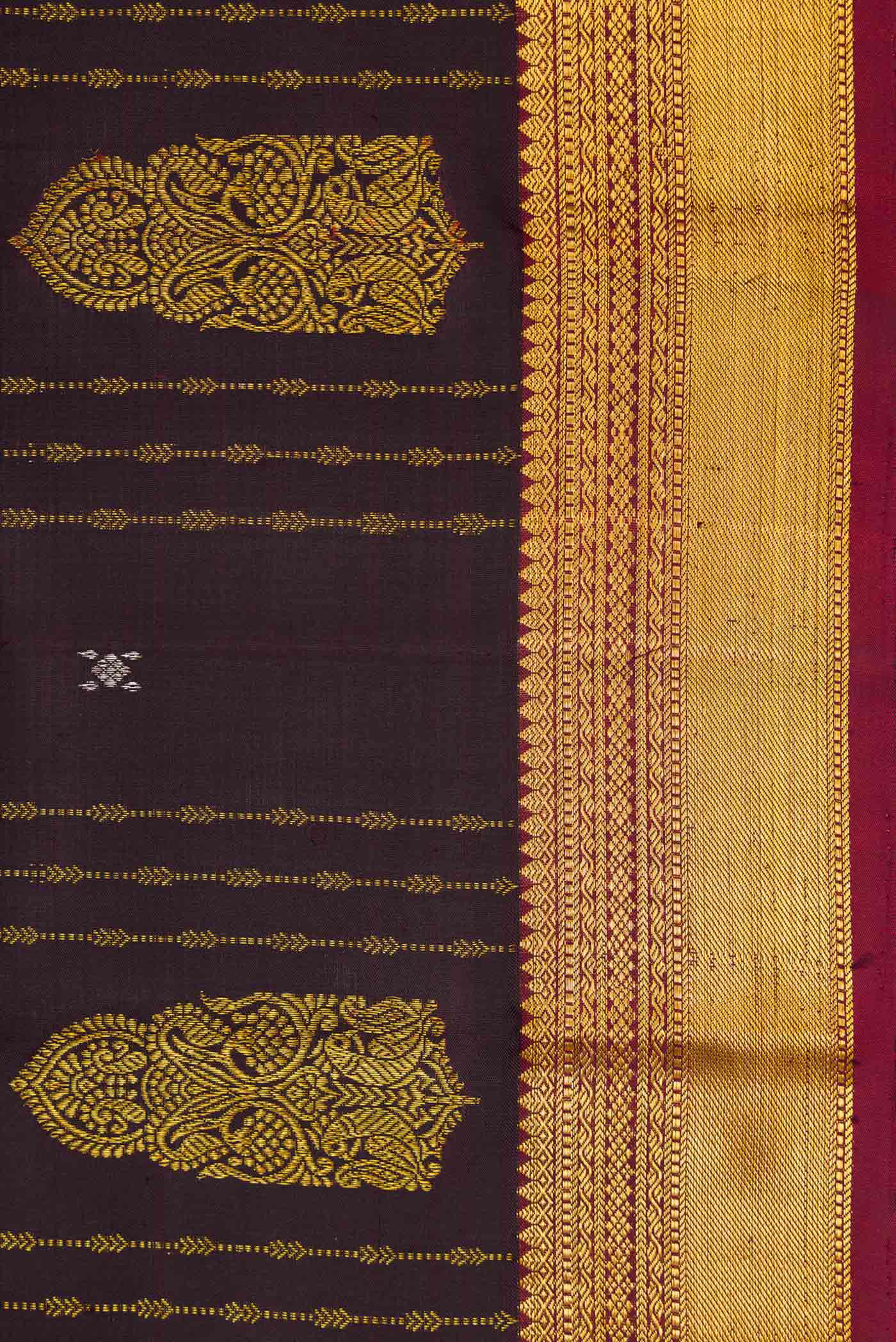 Border image of Coffee Brown Dual Tone Kanjivaram Silk Saree with Stripes on the body and Zari Border. 