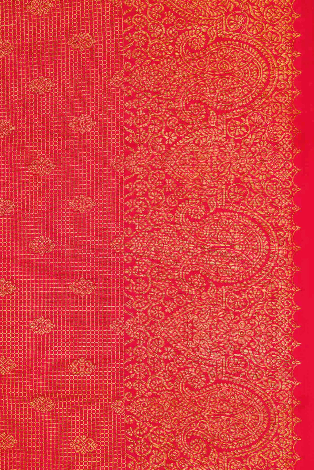 Border image of Red Dual Tone Kanjivaram Silk Saree with Zari Brocade on the body and Zari Border. 