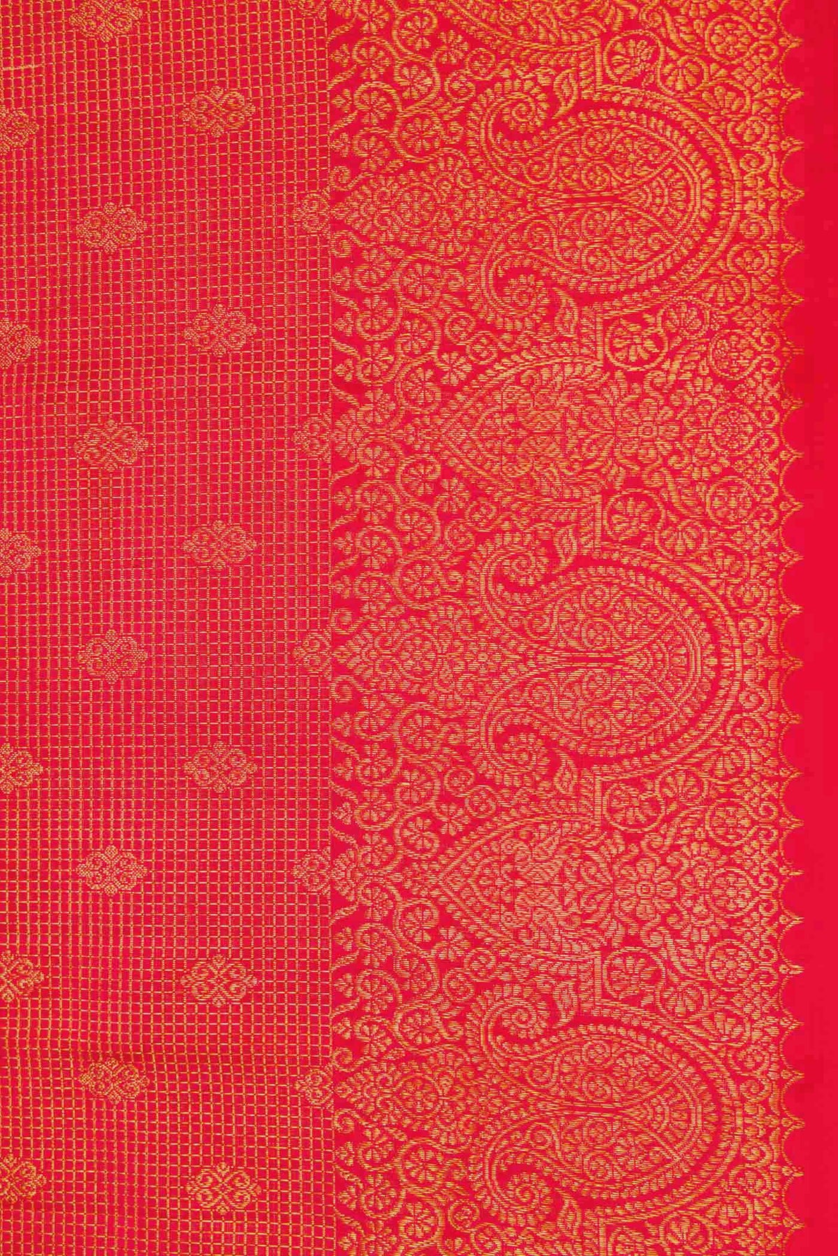 Border image of Red Dual Tone Kanjivaram Silk Saree with Zari Brocade on the body and Zari Border. 