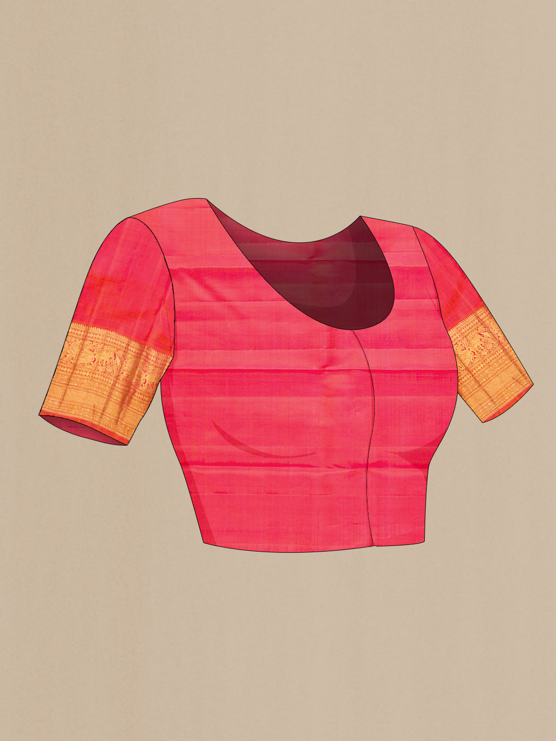 Close up image of the blouse of Magenta Dual Tone Kanchipuram Silk Saree with Zari Brocade on the body and Zari Border. 