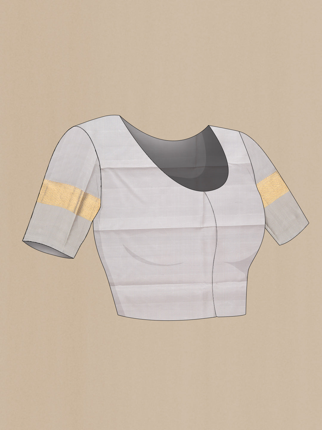 Close up image of the blouse of Grey Dual Tone Kanjivaram Silk Saree with Jacquard design on the body and Zari And Thread Border. 