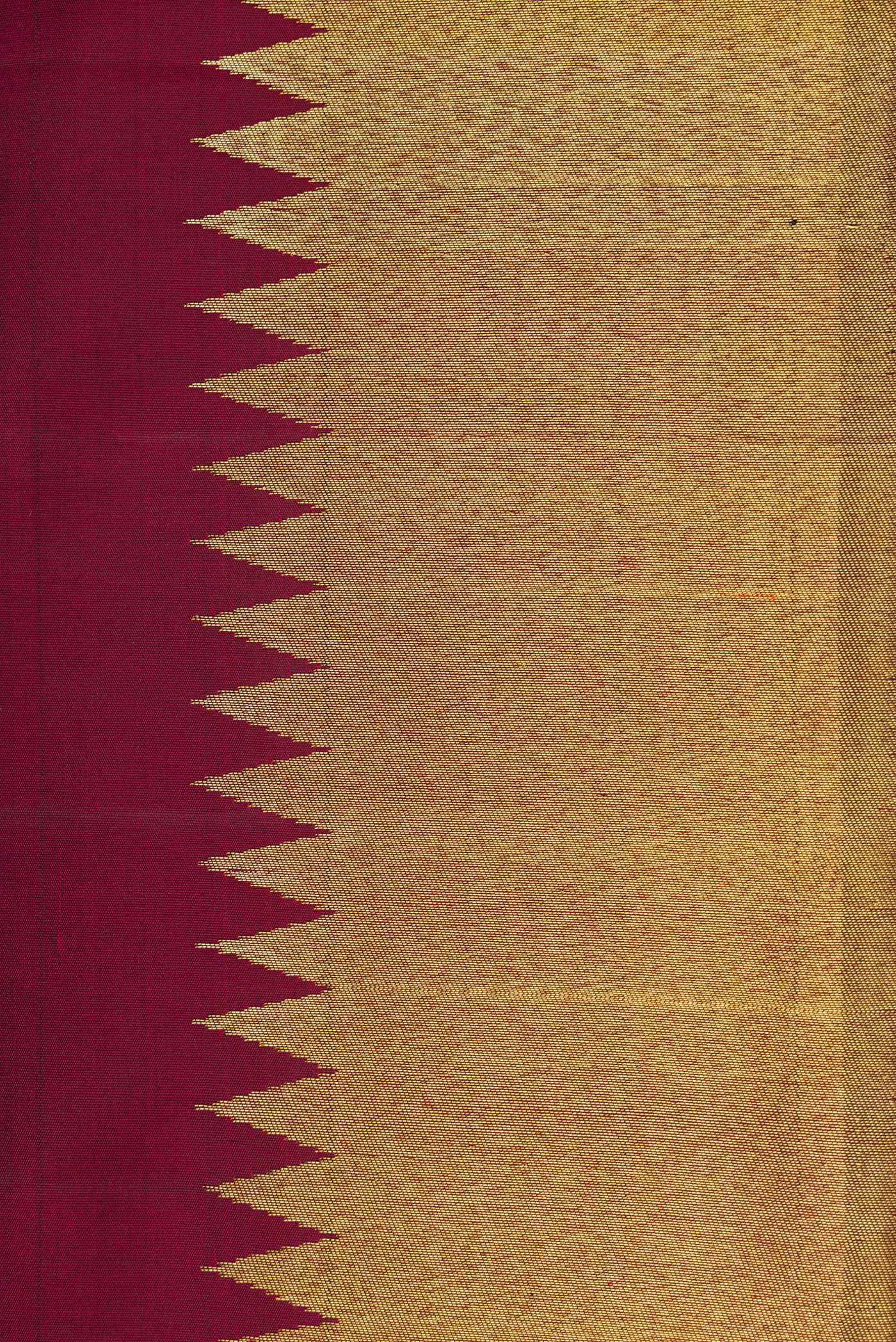 Border image of Pure Silk Pure Zari Maroon Dual Tone Kanchipuram Saree with Plain Body and Rising Temple Border. 