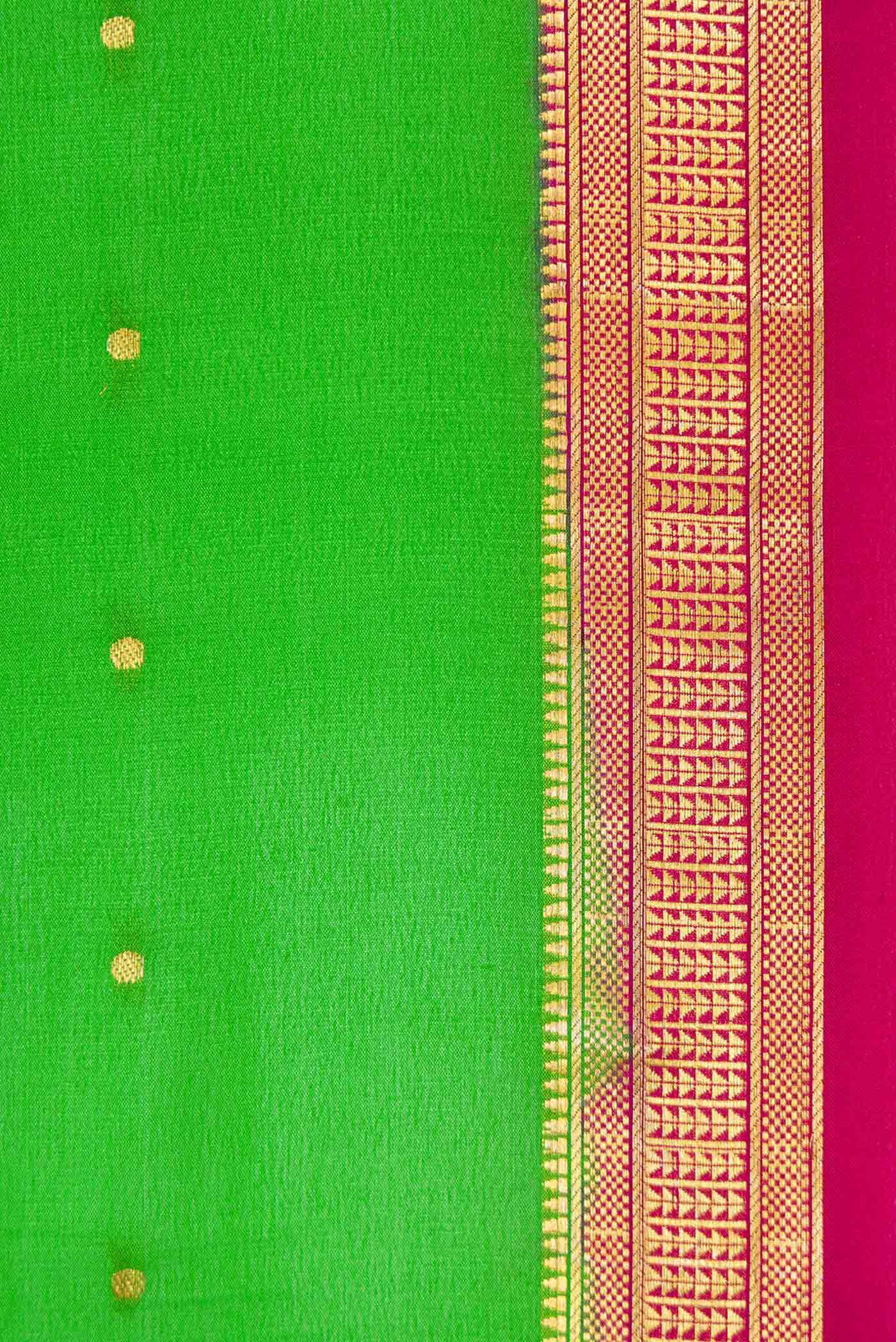 Border image of Parrot Green Dual Tone Mysore Crepe Saree with Zari Butta on the body and Zari Border