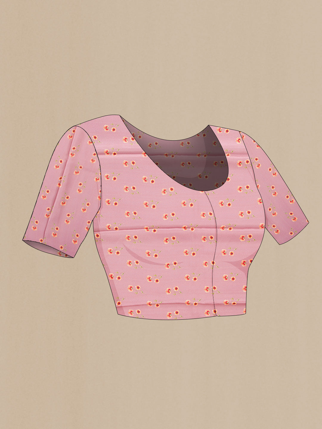 Close up image of the blouse of Pink Dual Tone Mysore Georgette SareePrinted design on the body and Plain Border