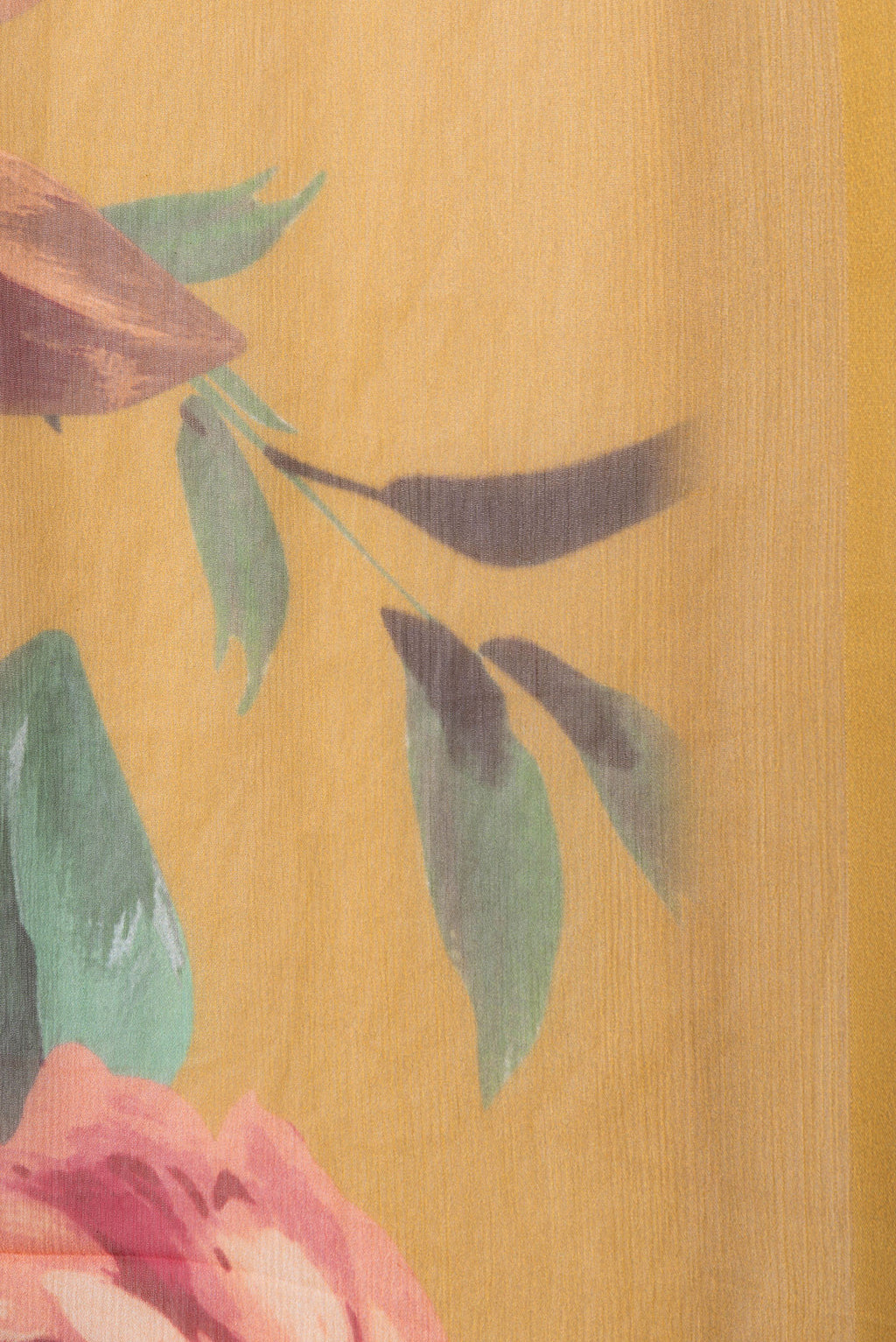 Border image of Mustard Dual Tone Chiffon Saree with Printed design on the body and Without Border. 