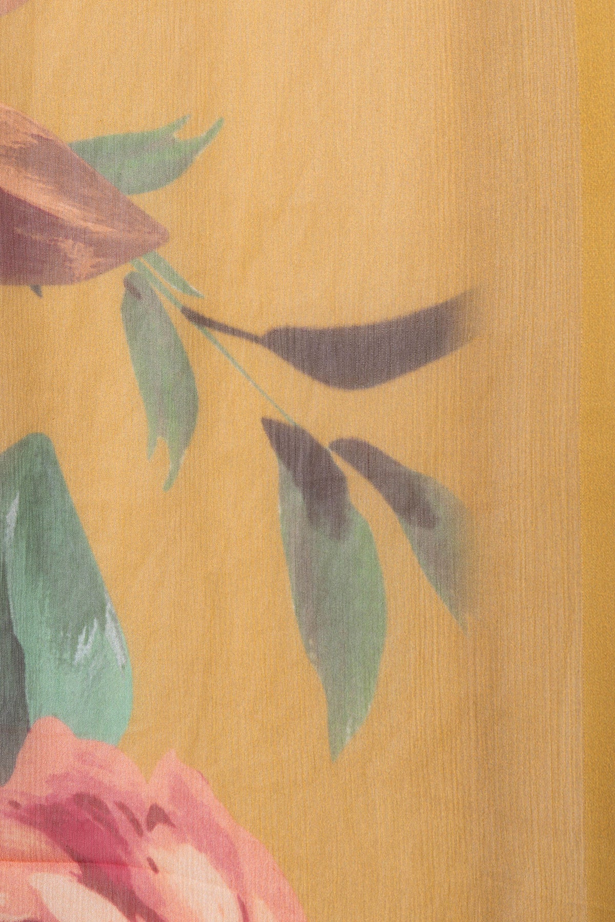 Border image of Mustard Dual Tone Chiffon Saree with Printed design on the body and Without Border. 