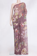 Purple Dual Tone Chiffon Saree with Printed design on the body and Without Border.  displayed on a mannequin