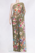 Mehandi Green Dual Tone Chiffon Saree with Printed design on the body and Without Border.  displayed on a mannequin