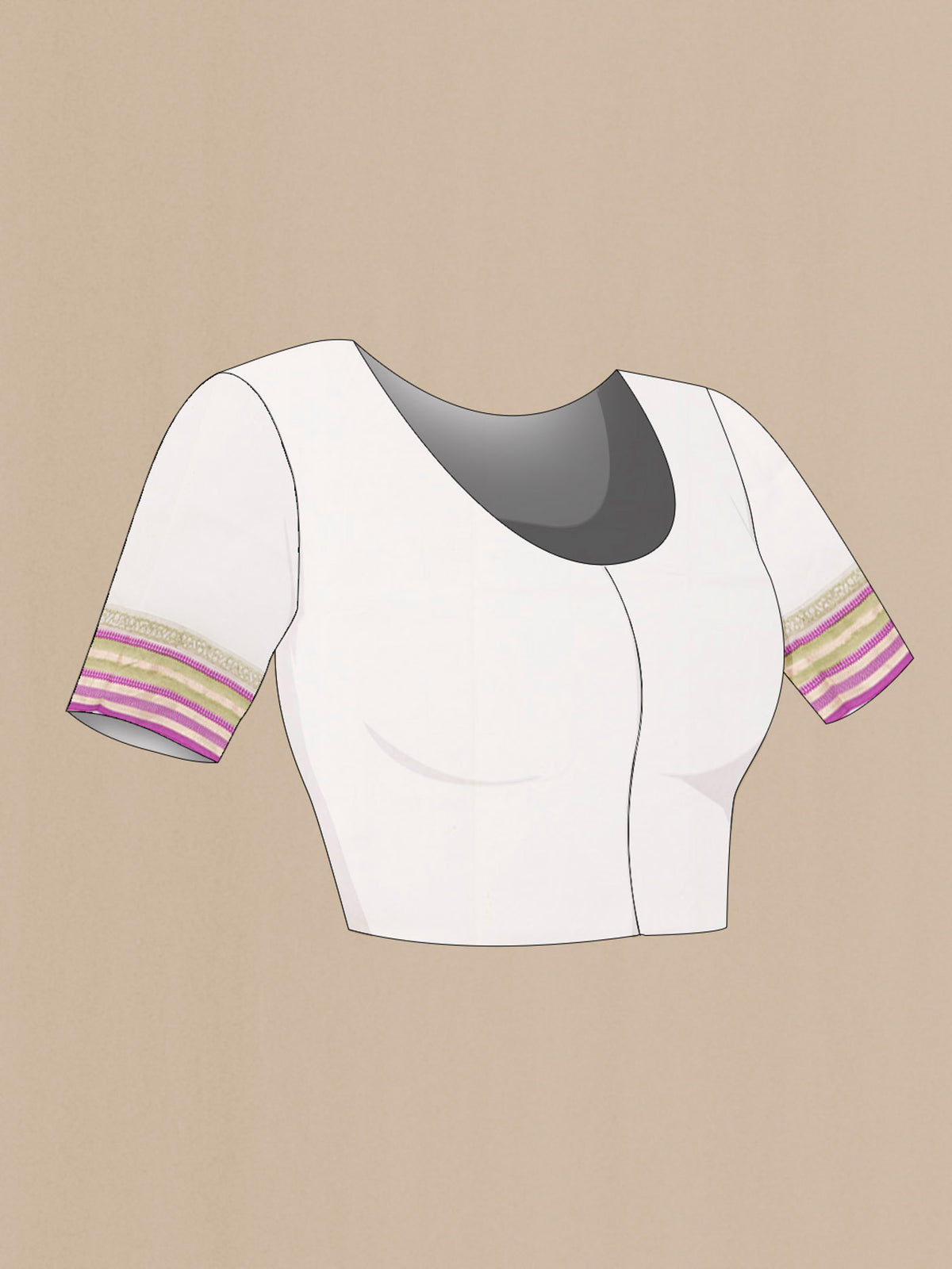 Close up image of the blouse of White Silk Cotton Saree with Printed design on the body and Zari Border