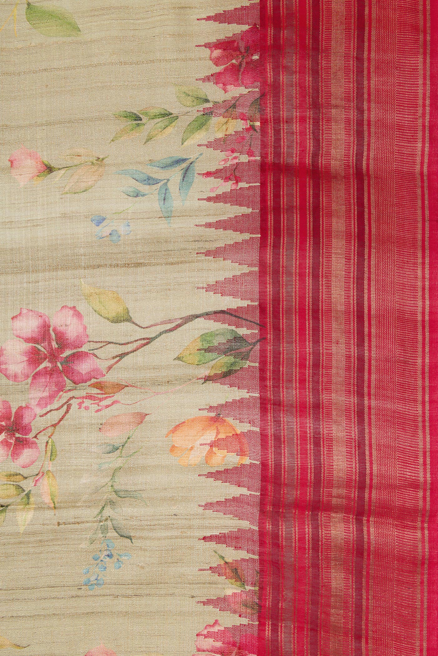 Border image of Pista Green Dual Tone Tussar Silk Saree with Printed design on the body and Zari Border. 