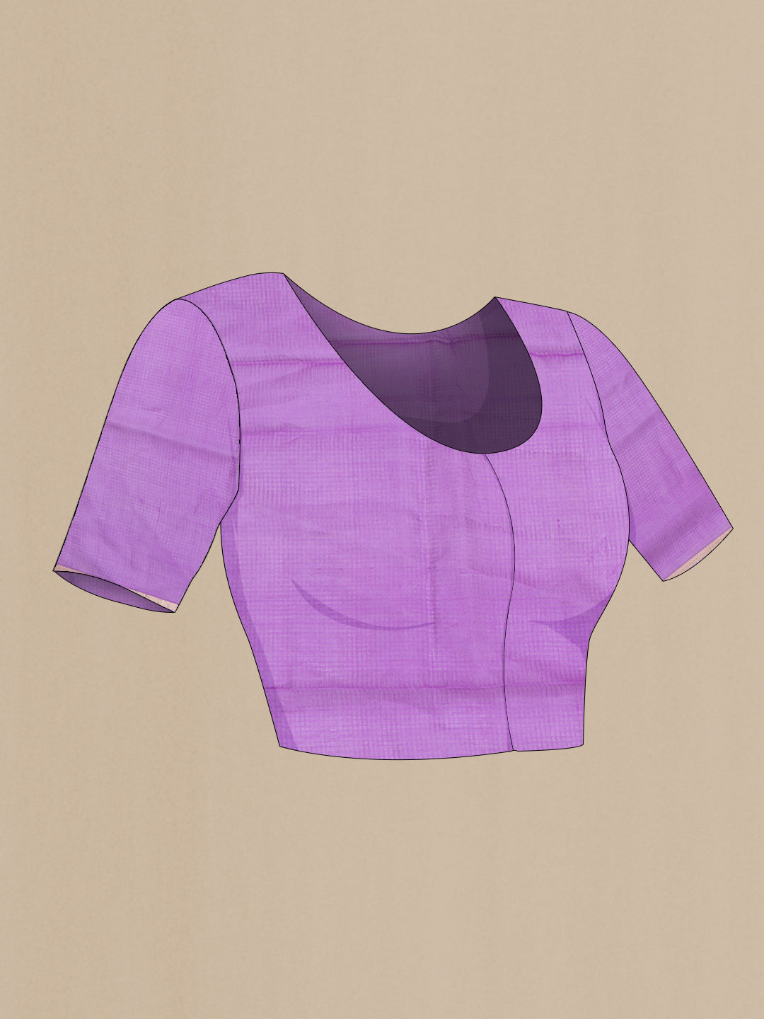 Close up image of the blouse of Sky Blue Kota Silk Saree with Checked design on the body and Thin Zari Line. 
