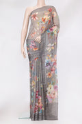 Grey Kota Silk Saree with Floral Print on the body and Plain Border.  displayed on a mannequin