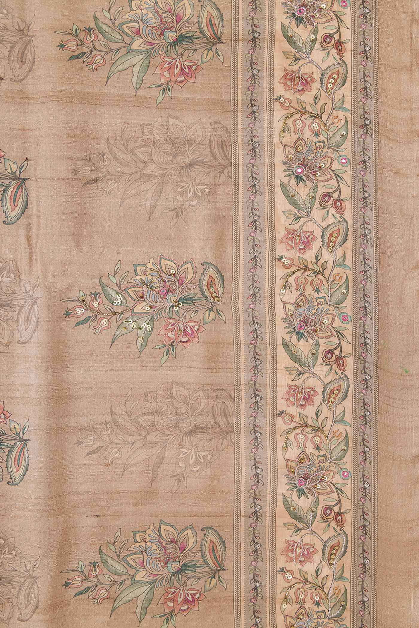 Border image of Dark Beige Dual Tone Tussar Silk Saree with Printed design on the body and Printed Border