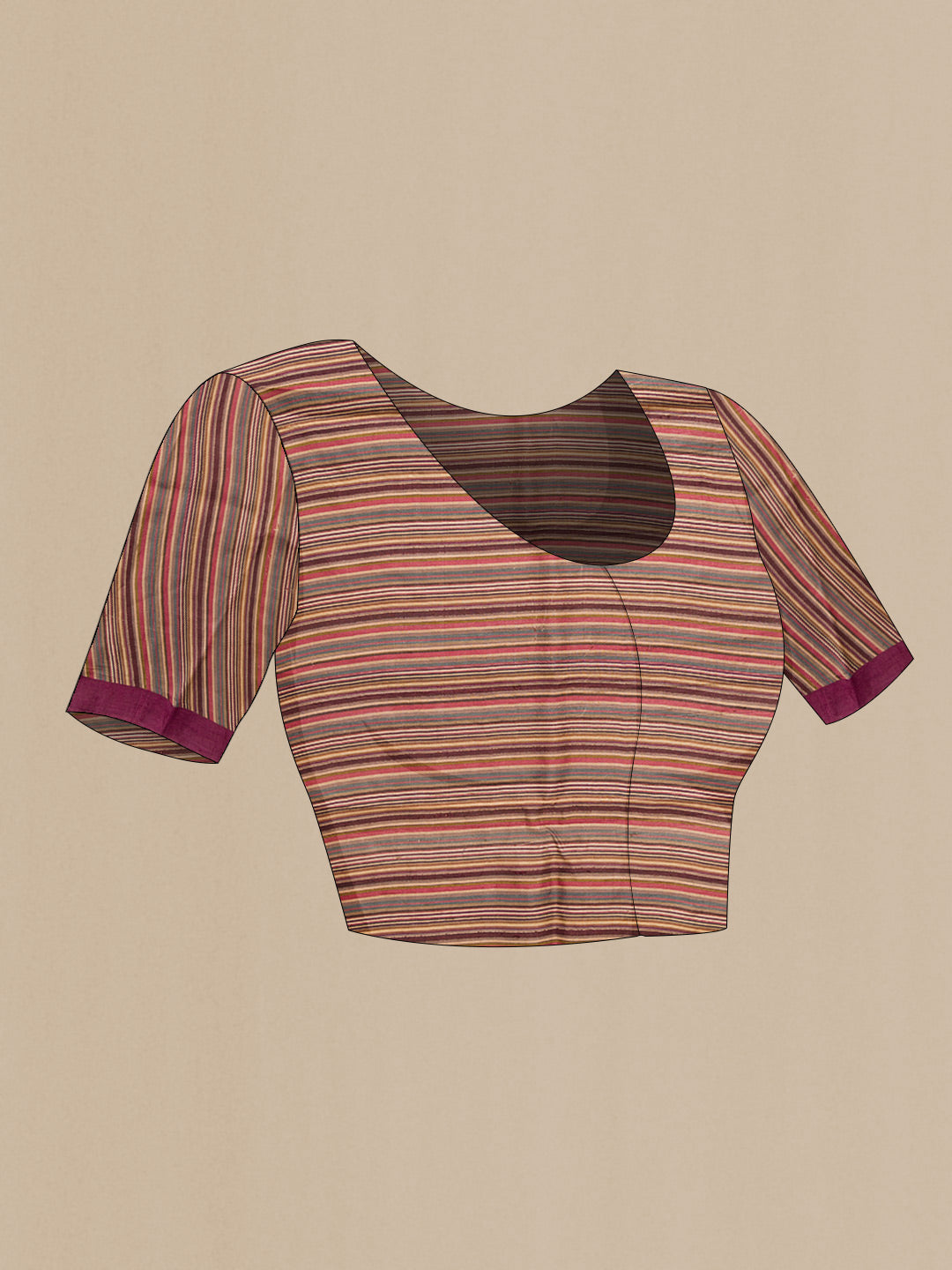 Close up image of the blouse of Magenta Dual Tone Tussar Silk Saree with Embroidery on the body and Embroidery Border