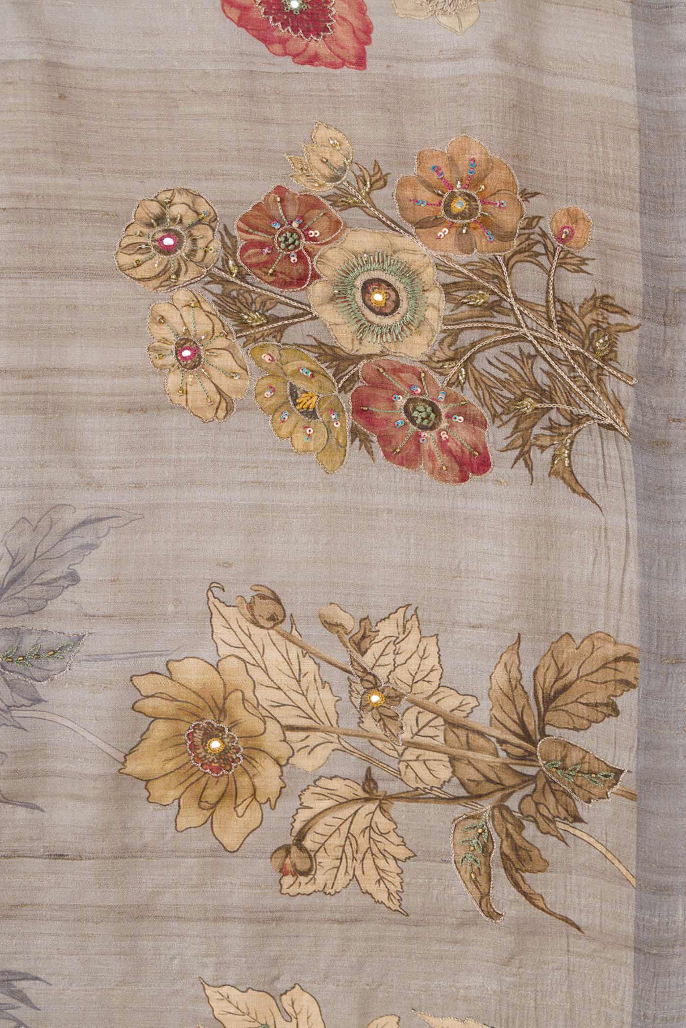 Border image of Grey Dual Tone Tussar Silk Saree with Embroidery on the body and Plain Border