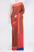 Orange Dual Tone Printed Silk Saree with Printed design on the body and Printed Border.  displayed on a mannequin