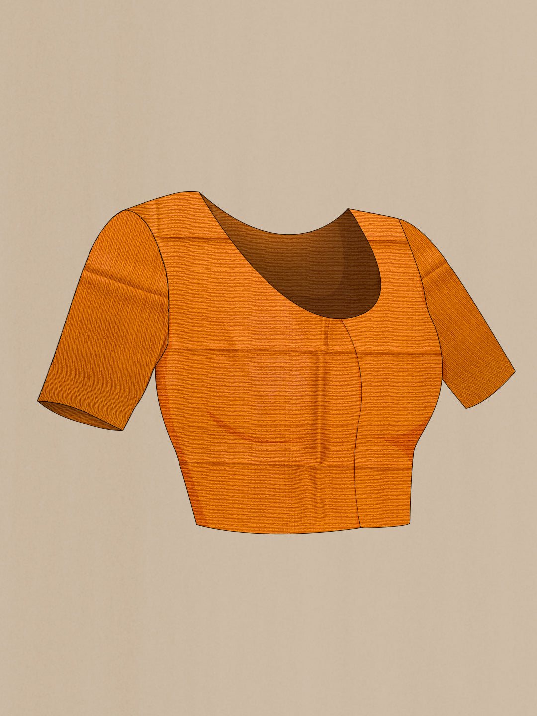 Close up image of the blouse of Mustard Dual Tone Printed Silk Saree with Printed design on the body and Printed Border. 