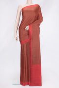Red Dual Tone Printed Silk Saree with Printed design on the body and Printed Border.  displayed on a mannequin
