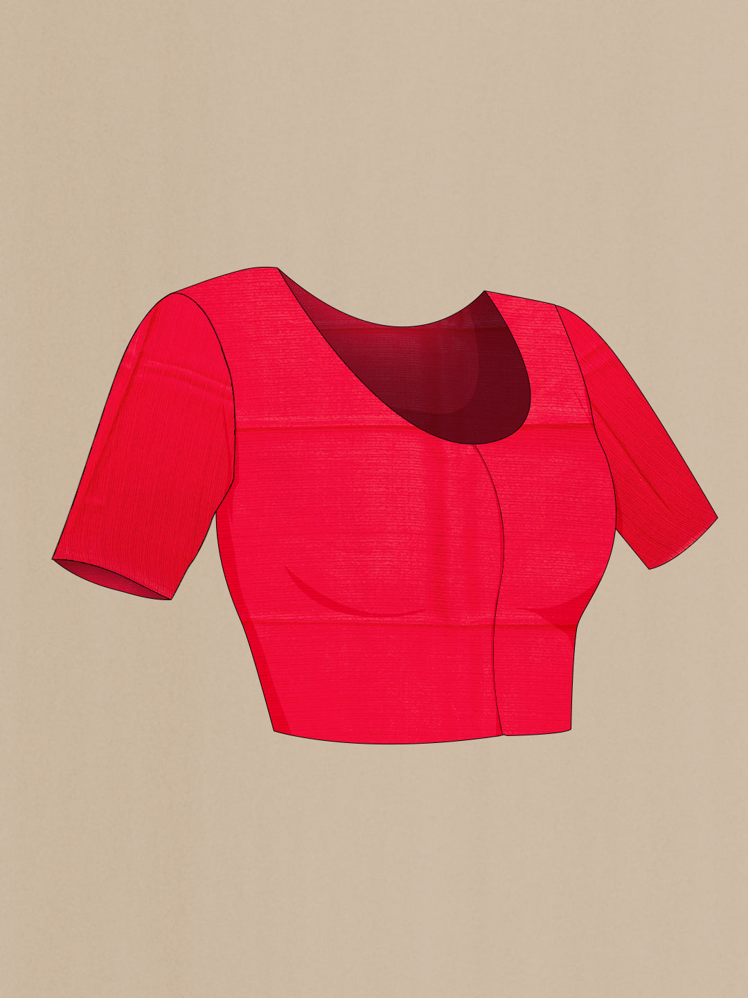 Close up image of the blouse of Red Dual Tone Printed Silk Saree with Printed design on the body and Printed Border. 