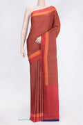 Red Dual Tone Printed Silk Saree with Printed design on the body and Printed Border.  displayed on a mannequin