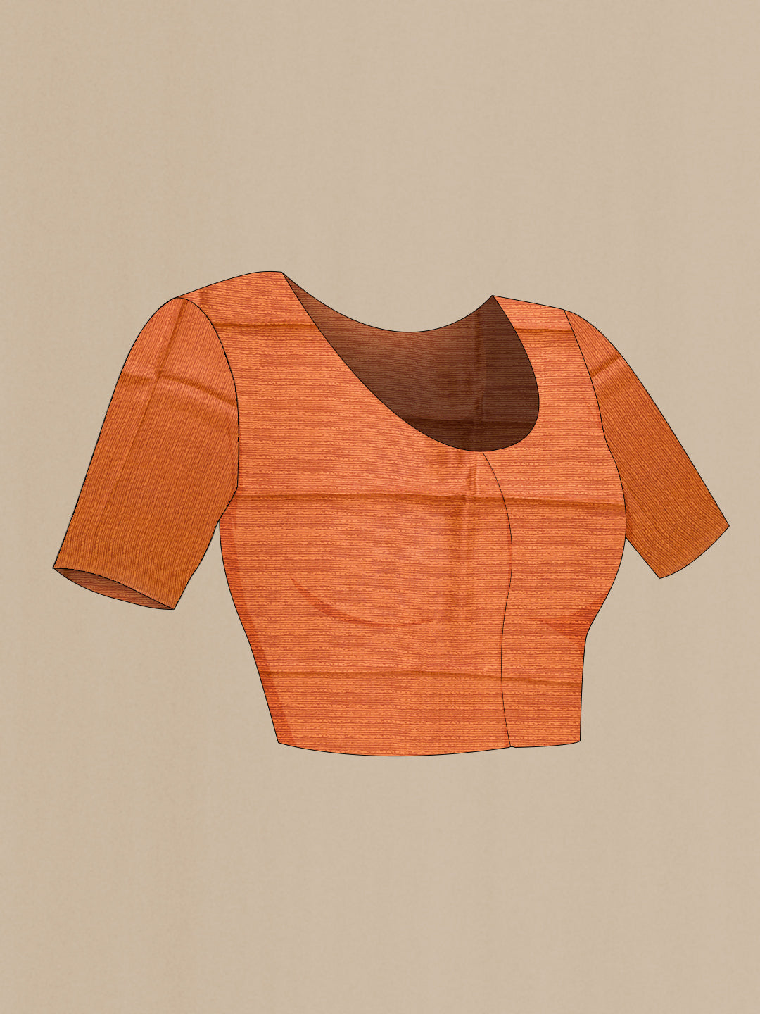Close up image of the blouse of Rust Dual Tone Printed Silk Saree with Printed design on the body and Printed Border. 