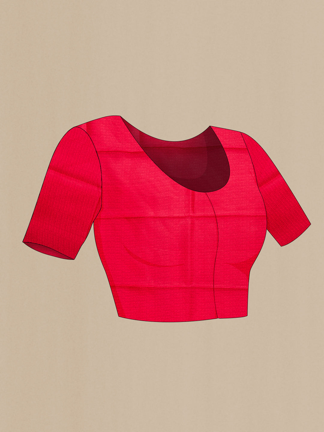 Close up image of the blouse of Red Dual Tone Printed Silk Saree with Printed design on the body and Printed Border. 