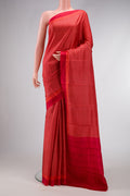 Red Dual Tone Printed Silk Saree with Printed design on the body and Printed Border.  displayed on a mannequin
